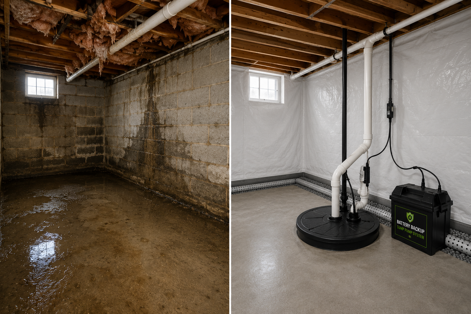 Battery-Backup Sump & French Drain — Newark, DE