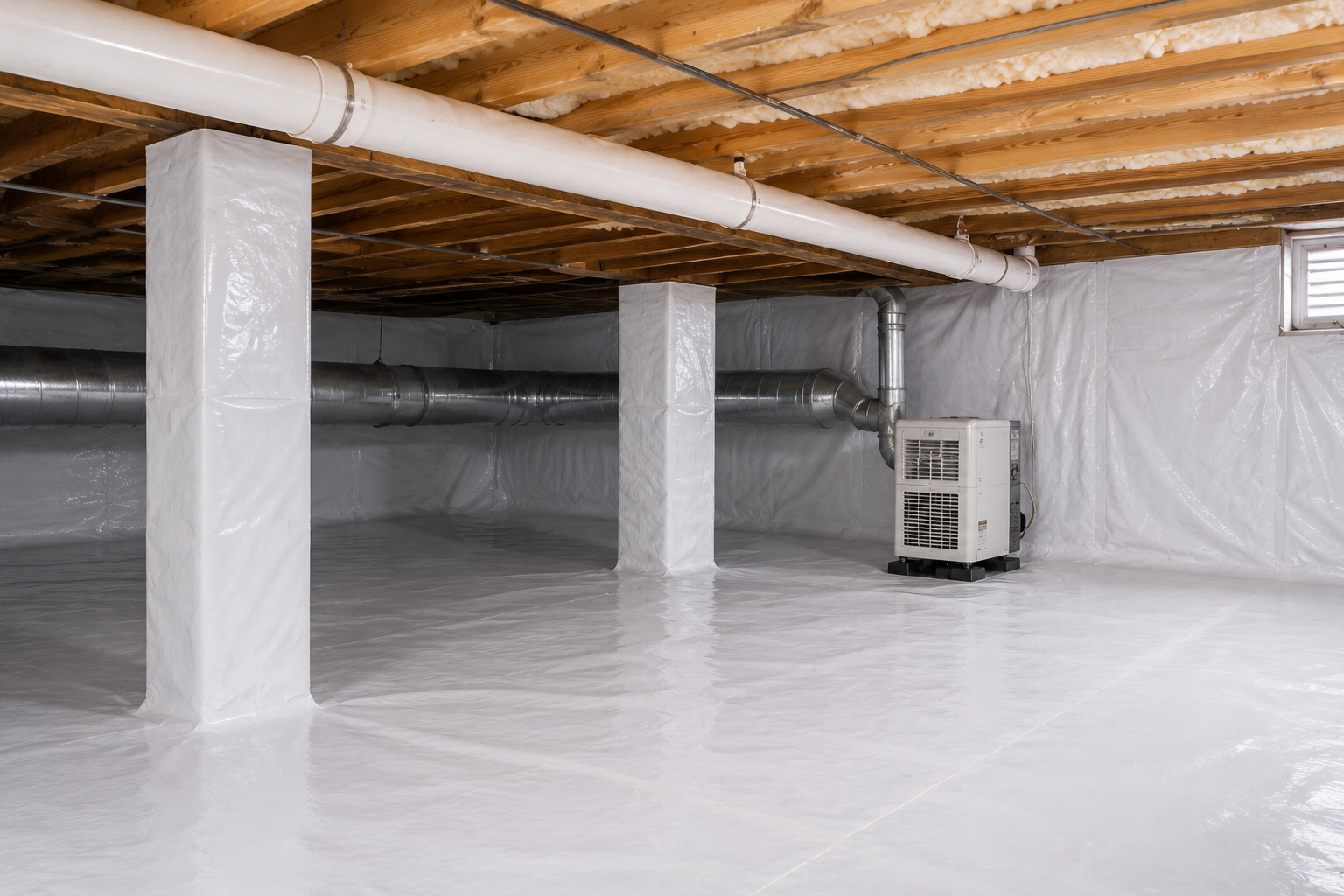 Fully encapsulated crawl space with sealed liner and conditioned air