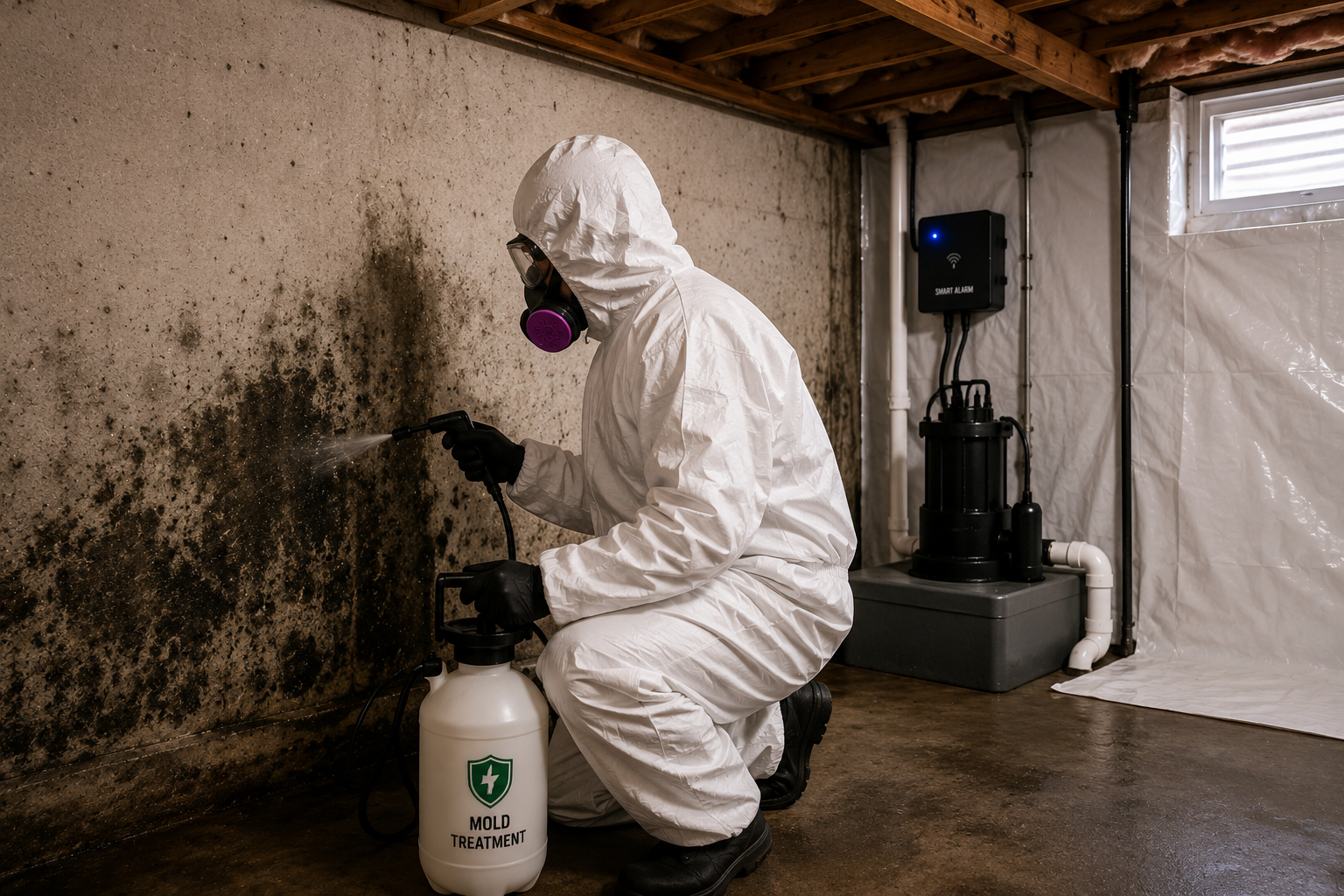 Treated and cleaned basement after mold remediation